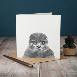 Spannender Otter, Grußkarte nach einer Bleistiftillustration