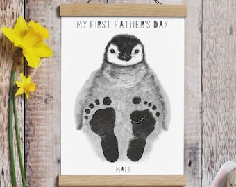 My First Father's Day Personalised Baby Footprint Kit, Baby's first Father's Day keepsake gift, original nursery art, hand-drawn animal
