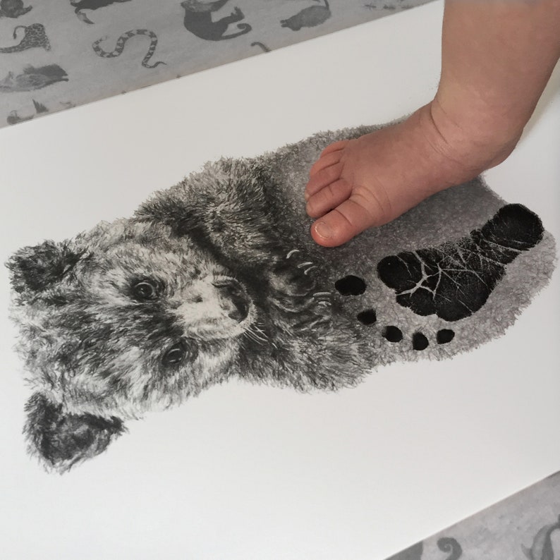 Personalised Baby & Child Bear Footprint Kit, baby shower keepsake gift, woodland nursery decor, baby room art print, baby bear drawing image 3