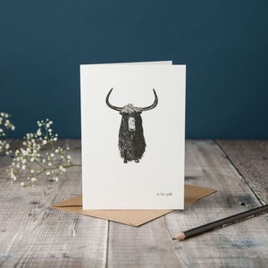 Y wie Yak! typografisch Tukan Karte, monochrome schwarz-weiß Karte, Tukan Illustration
