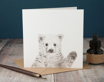 Peeping Polar Bear Card, blank greetings card with peeping polar bear from a pencil illustration