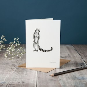 L wie Lemur! typografische lemur Karte, monochrome schwarzweiß Karte, Rohrfederzeichnung, handgezeichnete Karte