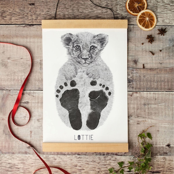 Kit personalizado de huellas de león para bebés y niños, regalo de recuerdo de baby shower, decoración contemporánea de guardería, impresión de arte de habitación para bebés, dibujo de leones