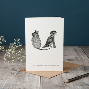 U wie Umbrella Bird und Baumwollratte! typografisch Tukan Karte, monochrome schwarz-weiß Karte, Tukan Illustration