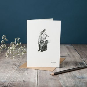 F wie Fuchs! typografische Karte mit Bär, monochrome schwarz-weiß Karte, Rohrfederzeichnung, handgezeichnete Karte