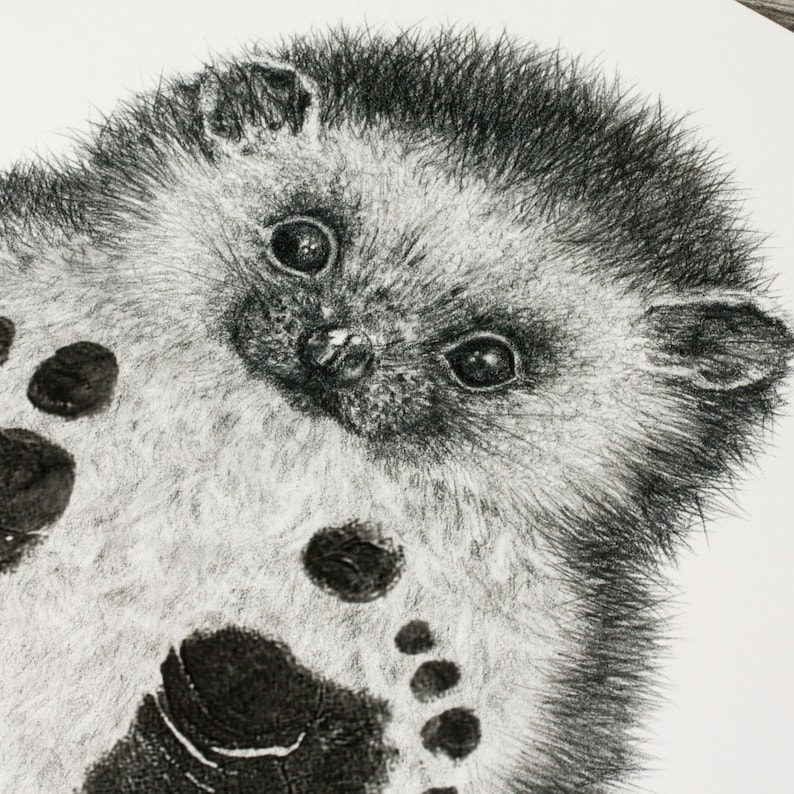 original nursery art woodland nursery gift baby shower keepsake hand-drawn hedgehog Personalised Baby /& Child Hedgehog Footprint Kit