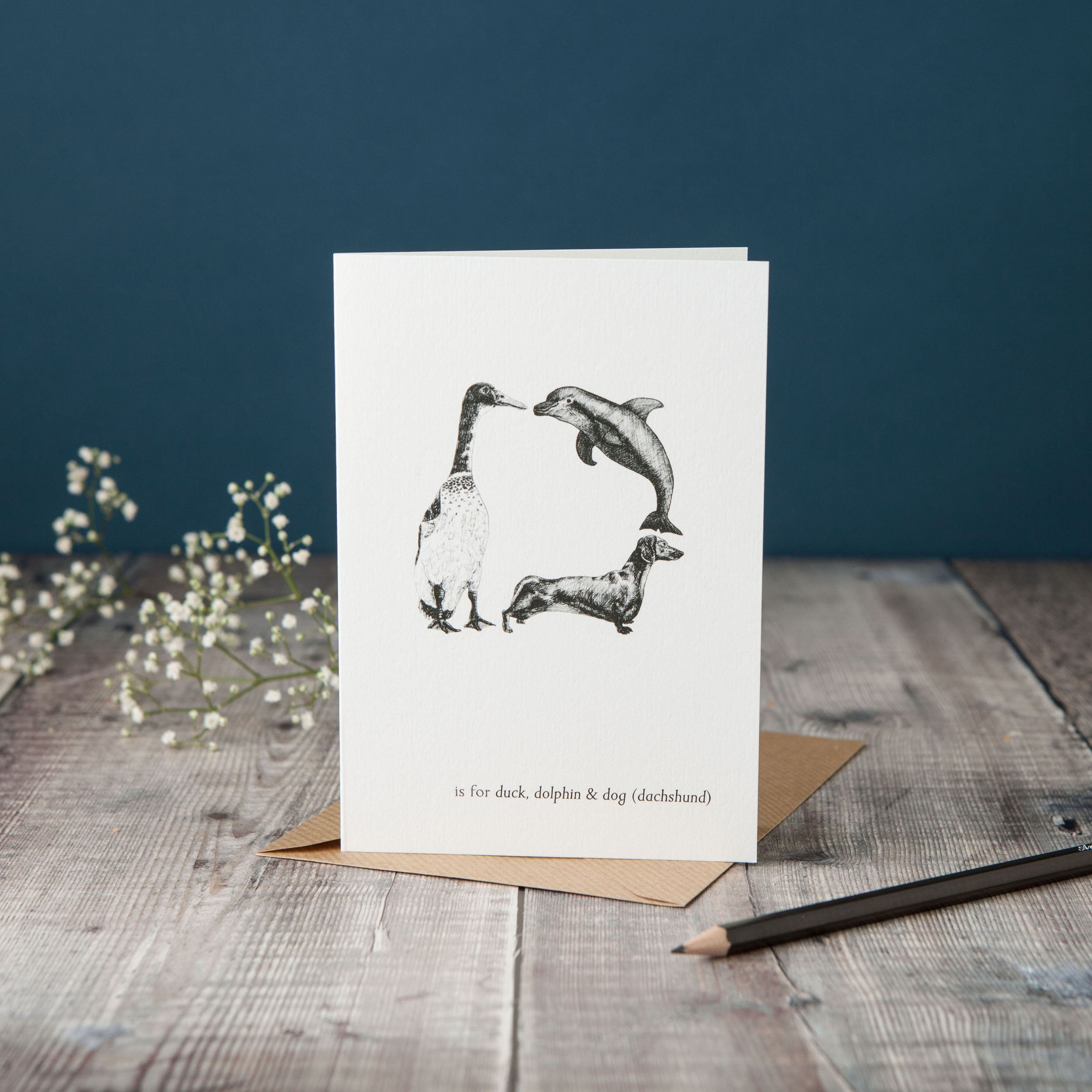 D is for Duck Dolphin and Dog dachshund Typographic Card - Etsy Norway
