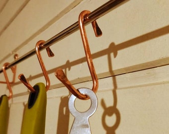 Set of 10 handmade copper S hooks with hammered tips