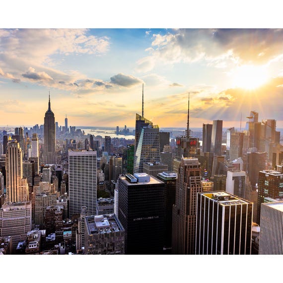New York City Photo, Sunset Over Manhattan, NYC Skyline Print