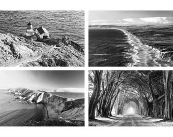 B&W Point Reyes Print Set, Black and White Views of Point Reyes National Seashore, Northern California Wall Art Set, Coastal Photo Set
