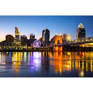 Cincinnati Skyline Print, Cincinnati River View, Cincinnati Ohio Photography, Night Cincinnati Wall Art, Cincinnati Blue Hour Photo