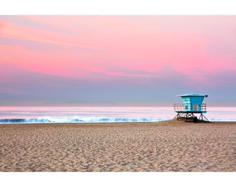 Huntington Beach Print, Lifeguard Stand #14, California Beach Photography, Minimalist Beach Wall Art, Lifeguard Stand Photo