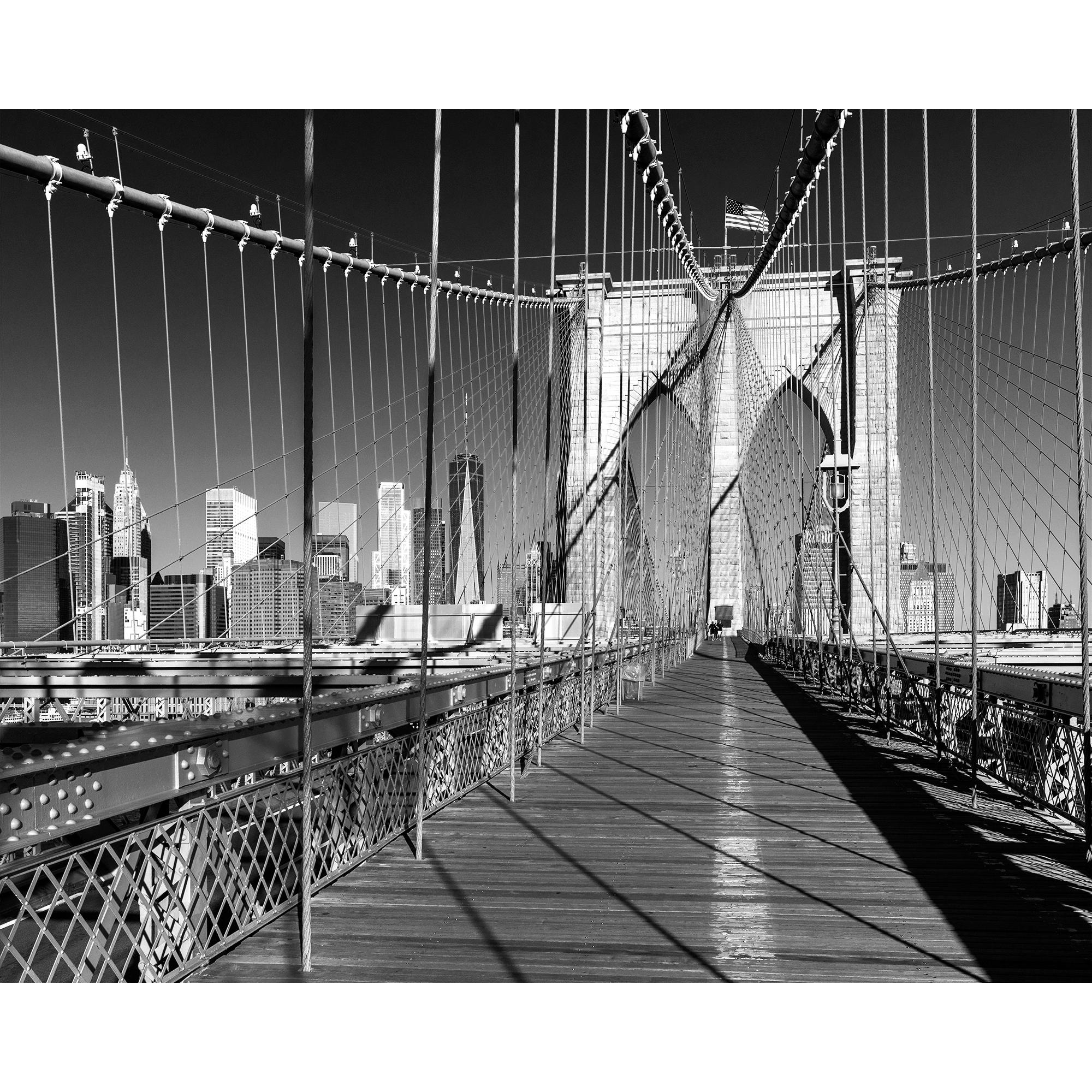 B&W New York Print, Black and White Brooklyn Bridge Skyline, NYC