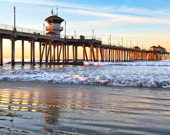 Huntington Beach Pier Photo  | "Pier Sunrise Glow" | Beach Wall Art | Huntington Beach Print - Pier Sunrise Photo - Huntington Beach Art