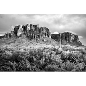B&W Superstition Mountains Print, After the Storm, Black and White Superstition Mountains Arizona Photography, Southwest Wall Art
