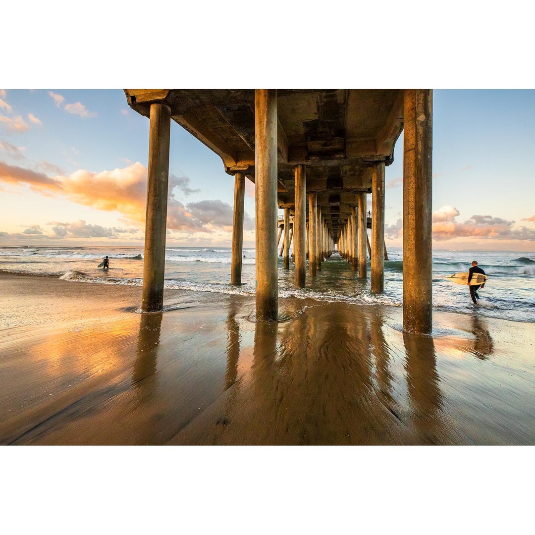 Buy Huntington Beach Photography, Sunrise Surfers at the Pier