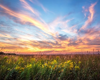 Prairie Photo | "Tallgrass Prairie Sunset" | Nebraska Wall Art - Great Plains Photo - Prairie Grass Field Sunset - Prairie Wall Art Print