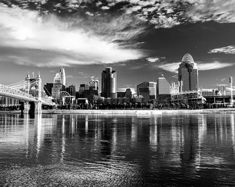 B&W Cincinnati Print | Black and White Cincinnati Skyline Cloudscape | Cincinnati Photography | Cincinnati Wall Art - Ohio Photography