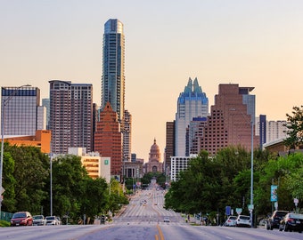 Austin Skyline Print | Congress Avenue View | Austin Texas Photography, Austin Home Decor, Austin Home Decor, Texas Capitol Building Photo