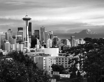 B&W Seattle Photo | "Seattle Skyline" | Black and White Seattle Skyline Print - Seattle Wall Art - Seattle Photo - Downtown Seattle View