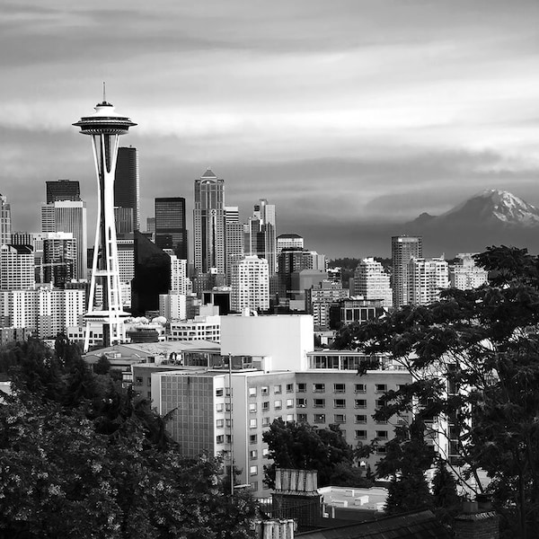 B&W Seattle Photo | "Seattle Skyline" | Black and White Seattle Skyline Print - Seattle Wall Art - Seattle Photo - Downtown Seattle View