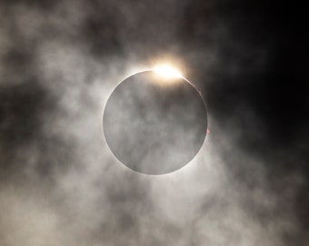 2024 Solar Eclipse Print, Cloudy Diamond Ring, Total Eclipse Photo - 2024 Total Solar Eclipse Photography, Solar Eclipse Wall Art