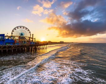Santa Monica Print, Pacific Park Sunrise, Santa Monica Wall Art, Los Angeles Beach Cities Coastal Photography, Santa Monica Photo Art