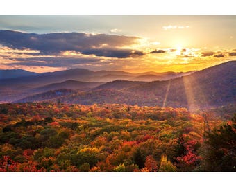Blue Ridge Parkway Print, Beacon Heights Sunset, North Carolina Wall Art Photography, Blue Ridge Parkway Autumn Photo, Sunset Fall Decor