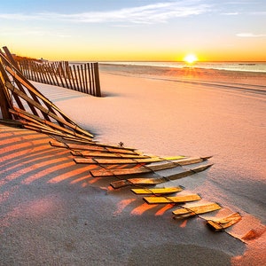 Pensacola Beach Photo Print | Beach Fence Sunrise View Photography | Florida Beach Sunset Home Decor - Beach Wall Art - Gulf Coast Picture
