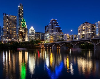 Austin Photography | Evening Austin Skyline View | Austin Texas Wall Art, Austin Photo Print Home Decor, Austin Night Skyline Print