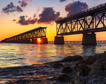 Florida Keys Photo, Old Bahia Honda Bridge Sunset Silhouette, Florida Keys Print, Bahia Honda Photo, Florida Keys Sunset Wall Art Decor