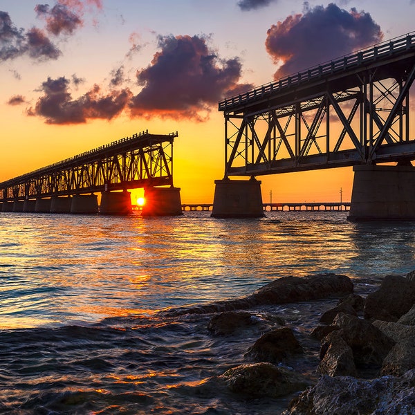 Florida Keys Photo, Old Bahia Honda Bridge Sunset Silhouette, Florida Keys Print, Bahia Honda Photo, Florida Keys Sunset Wall Art Decor