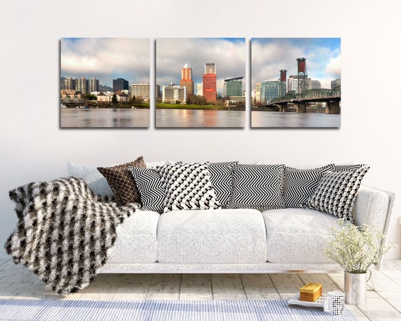 Portland Skyline Canvas Portland Skyline Panorama Portland Canvas Wall Art Portland Home Decor Portland Oregon Canvas Artwork