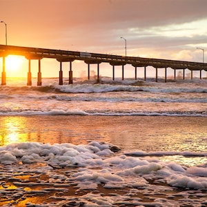 Ocean Beach Photography | Ocean Beach Pier Seafoam Sunset | Ocean Beach California Photo Print, Ocean Beach Pier Photography Sunset Sea Foam