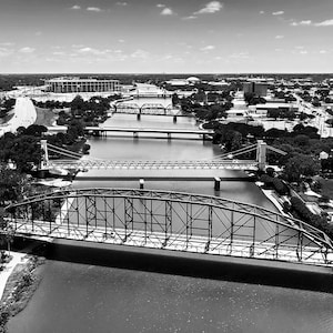 B&W Waco Photo | &quot;Bridges of Waco&quot; | Texas Photography | Waco Texas Photo - Black and White Waco Print - McLane Stadium - Baylor Stadium