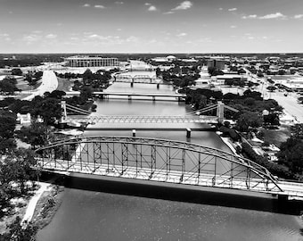 B&W Waco Photo | "Bridges of Waco" | Texas Photography | Waco Texas Photo - Black and White Waco Print - McLane Stadium - Baylor Stadium