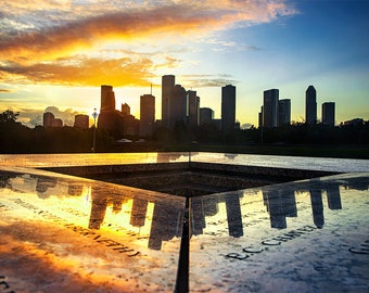 Houston Photography | Houston Police Memorial Skyline Print | Houston Photo Art - Houston Skyline Sunrise Wall Art - Houston Sunset Picture