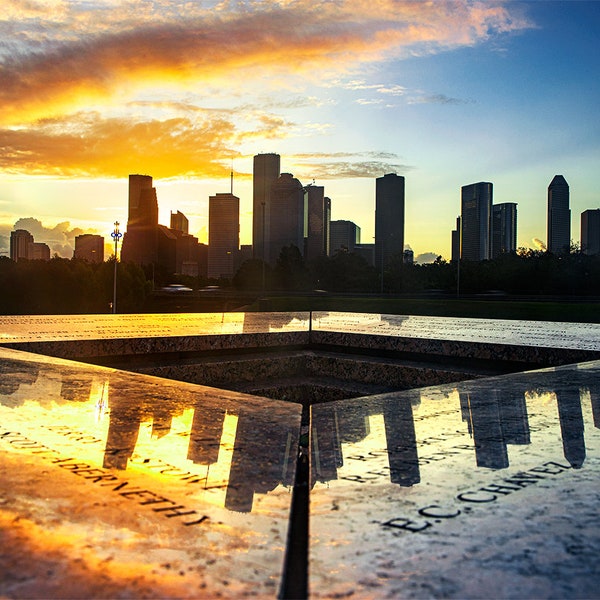 Houston Photography | Houston Police Memorial Skyline Print | Houston Photo Art - Houston Skyline Sunrise Wall Art - Houston Sunset Picture