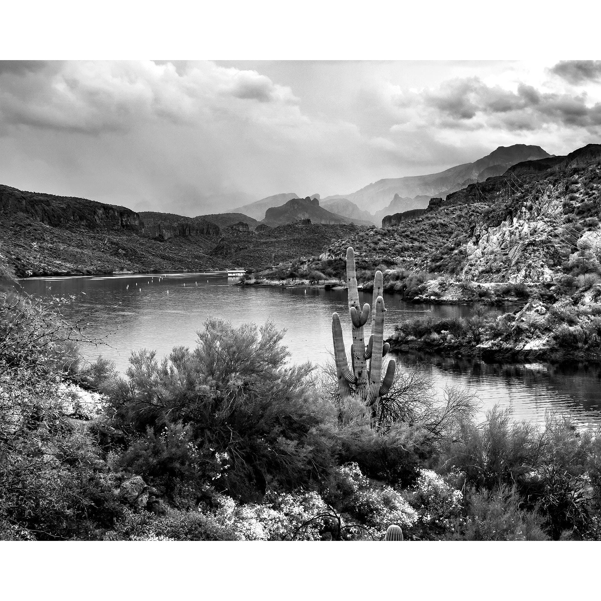 B&W Arizona Canyon Lake Photo, Black and White Apache Trail