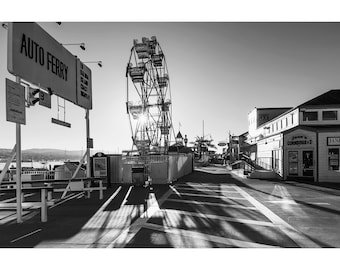 B&W Newport Beach Balboa Print, Black and White Balboa Island Ferry and Balboa Fun Zone Photo, Newport Beach California Wall Art
