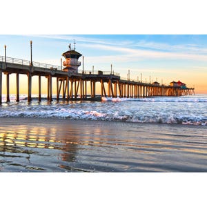 Huntington Beach Pier Photo, Pier Sunrise Glow, Huntington Beach Pier Sunrise Photo, Huntington Beach Wall Art, California Wall Art
