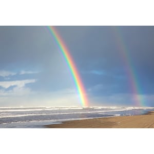 Double Rainbow Photo Print, Double Rainbow Shores, Inspirational Wall Art, Beach Home Decor, Double Rainbow Over the Ocean Photography