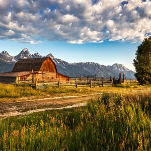 Grand Teton Photo, John Moulton Barn Morning View, Grand Teton Photography - Rustic Mountain Wall Art - Grand Teton National Park Print