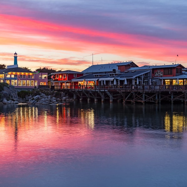 Monterey Bay Photo, Evening at the Old Fisherman's Wharf, Monterey California Wall Art, Sunset Monterey Photography, Monterey Wharf Print