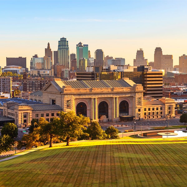 Kansas City Print, Kansas City Morning Skyline, Kansas City Missouri Photo, Union Station Kansas City Skyline Photography, KC Wall Art