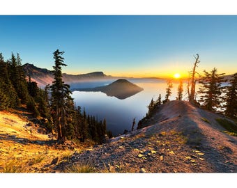 Crater Lake National Park Print, Discovery Point Sunrise, Oregon Wall Art, Pacific Northwest Photography, Crater Lake Photo Home Decor