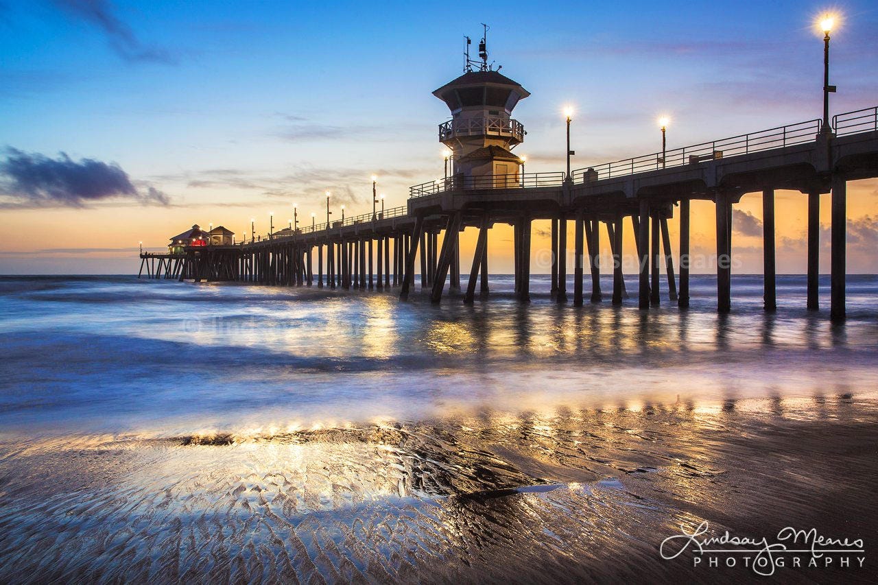 Huntington Beach Wall Art HB Pier at Dusk | Etsy