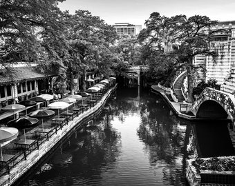 B&W San Antonio Photo Print | Black and White Classic Riverwalk View | San Antonio River Walk Photo Print - San Antonio Wall Art Home Decor