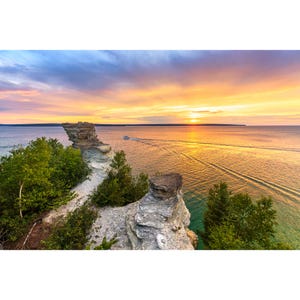 Pictured Rocks Photo, Miners Castle Sunset Cruise, National Lakeshore Wall Art, Lake Superior Photography, Munising Michigan Print