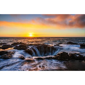 Oregon Coast Photo, Thor&#39;s Well Sunset Print, Yachats Oregon Photography, Oregon Coastal Wall Art, Pacific Northwest Ocean Photography